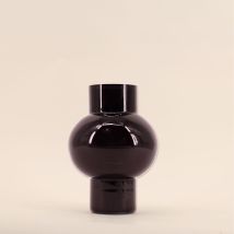 Vase Boule Talon En Verre Noir, H21cm