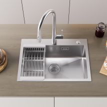Lonheo – Évier Cuisine 1 Bac 60 X 45 Cm En Acier Inoxydable Brossé – Installation À Encastrer Ou À Fleur – Panier D'Égouttage Inclus