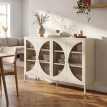 Industrielles Sideboard Aus Metall Mit 4 Türen In Beige Und Geriffeltem Glas 140cm Elio