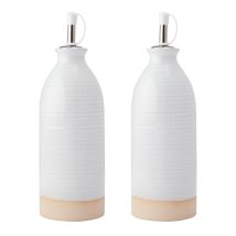 Kitchencraft Idilica Öl- Und Essigpfannen De Steingut, Set De 2 Öl- Und Essigpfannen De Keramik Mit Unglasiertem Boden, Creme, 450ml