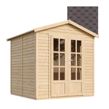 Caseta De Jardín De Madera Con Tejas Bituminosas Marrón A233 X P222 X A233 Cm, Oficina Caseta De Madera Con Piso, Ventana, Puerta Doble, Cabaña De 