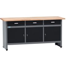 Banco Da Lavoro Küpper 12159, Larghezza 170 Cm, 3 Cassetti, 3 Ante, Portata 300 Kg, Piano Di Lavoro In Faggio Massiccio Da 30 Mm