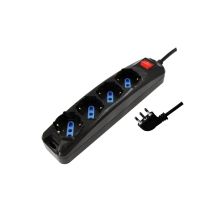 Multiprise Électrique 4 Prises Schuko Universelles Câble 1,5m Interrupteur Lumineux 250v 3500w 16a Fiche Coudée 90° Couleur Noire Seo