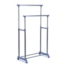 Portant à vêtements double extensible gris/chrome – Hauteur 99-179 cm – Largeur 44 cm – Matières métal – ARCHIMEDE