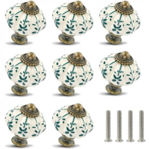 12 Pack Ivory And Green Ceramic Knobs - Pumpkin Cabinet Knobs Retro Dresser Knobs - Vintage Drawer Pulls With Screws For Cabinet Cupboard Drawer And 