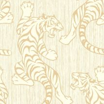 Vymura - Discontinued Tiger Wallpaper Animal Print Glitter Metallic Shiny Gold Cream Textured Vinyl
