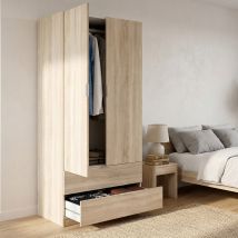 Guardarropa Burbank, Armario Dormitorio Con 2 Puertas Y 2 Cajones, Muebles De Dormitorio Con Perchero, Cm 81x52h180, Roble
