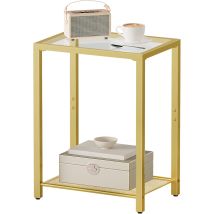 Gold Side Table, Bed Side Table, Tempered Glass Sofa Side Table, Small Coffee Table With Metal Mesh Shelf, 2-tier End Table, Laptop Table For Living 