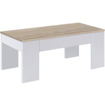 Mobimarket – Kaffeetisch höhenverstellbar – 100 cm x 50 cm – Weiß Eiche – Stauraum – Modernes Design