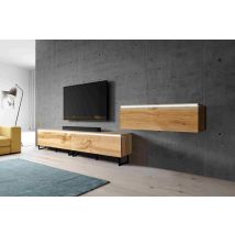 Furnix - Commode Tv Bargo Iii Lowboard 300 Cm (3x100cm) Avec Pieds Réglables Et Avec Led Wotan