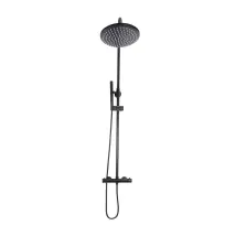 Merano - Core Matt Black Thermostatic Round Rigid Riser Shower Valve Two Heads