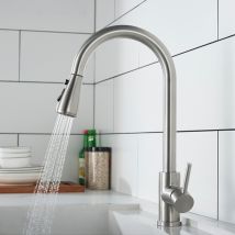 Aihom - Grifo De Cocina Con Ducha Extraíble, Grifo De Cocina En Acero Inoxidable Cepillado, Grifo De Fregadero Rotativo 360° Con 3 Modos Para Cocina
