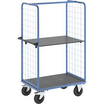 Carrello a ripiani con sponde grigliate – 975 x 700 mm – 2 ripiani – Portata 500 kg – Ruote in gomma piena – Eurokraft Pro