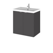 Alrewas Contemporary 2 Door Wall Hung Vanity Unit With Basin, Gloss Grey, 500mm
