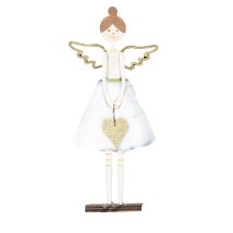 Ángel de madera con corazón de oro – 17cm x 5cm x 37cm – Accesorio para árbol de Navidad