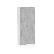 Habitdesign - Armario Multiusos Alto 2 Puertas Mueble Auxiliar Color Blanco Artik Y Gris Cemento Almacenaje 182x80x37 Cm
