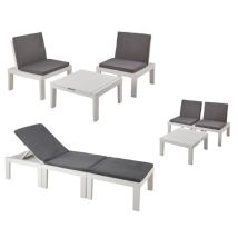 Conjunto de mesa baja y 2 sillones/tumbona Duetto blanca – Resina de alta calidad – Apto para exteriores
