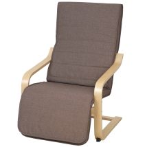 Sillón Con Reposapiés Réglable Butaca Tapizada Lino Sintético Marron 66.5x94x100cm
