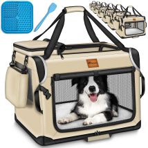 Tresko Hundebox Faltbar Beige (xxxl 102x69x69cm) Inkl. Leckmatte, Spatel & Reflektoren Transportbox Für Hunde Und Katzen Hundetransportbox Für Kleine 