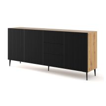 Cómoda Ravenna B 200 Cm 3d3s Roble Artesanal Fresado / Negro Mate + Patas