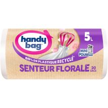 Handy Bag - Rotoli Di 20 Sacchetti Per La Spazzatura Del Bagno, Profumo Floreale, 5 L, 80% Plastica Riciclata, Chiusura Con Lacci, Adatti Per Mini 