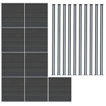 Kit Clôture 9 Panneaux Composite Plastique Gris 10 Lames À Emboîter 185 Cm H X 1564cm L & 9 Poteaux En Aluminium À Led Solaires Texture De Bois 