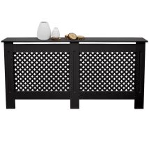 Ecd Germany Copritermosifone Mdf 152x19x82 Cm Rivestimento Del Radiatore Verniciato Nero Copertura Del Radiatore Modello A Nido D'Ape Copricalorifero 