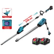 Onevan – Taille-haies Électrique Télescopique 2,7 M – Lame Double Action 50 Cm – Diamètre De Coupe 1,6 Cm – Tête Pivotante 90° – Avec 2 Batteries 3,0 