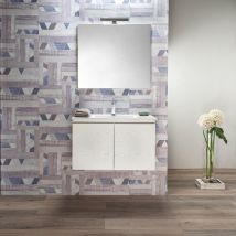 Arche' - Mobile Bagno Sospeso Bianco 70 Cm 2 Ante Lavabo E Specchio