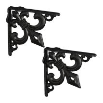 8 X Antique Shelf Brackets, Cast Iron Supports, Lily Ornament, Vintage Wall Brackets For Shelves, Black