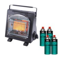 Chauffage À Gaz Portable 1700w Céramique + 4 Cartouches De Gaz Thermocouple Ods Camping Pêche Intec