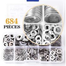 Guazhunifr - 684-piece Assortment Of 304 Stainless Steel Washers, M2, M2.5, M3, M4, M5, M6, M8, M10, M12, Washers For Sealing Screws, Sealing Rings, 