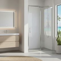 Soulhome Paroi De Douche Réversible 147-150x200h Cm Profil Slim Argent Porte Coulissante Amortie + Fixe Verre 6mm Antical