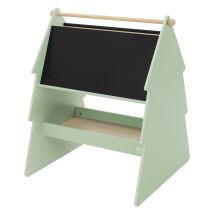 Joyz Pizarra Infantil De Doble Cara Diseño Abeto 68x60x80 Cm Madera Verde-naturaleza Estante Con Espacio De Almacenamiento Y Varilla Para Rollo De 