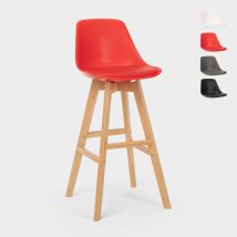 Sgabello Alto Con Cuscino Design Scandinavo Per Bar E Cucina Willis Wood - Rosso