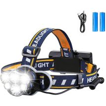 Lampada Frontale Super Luminosa, Torcia Led Ricaricabile Con 6 Led, 12000 Lm, 8 Modalità Di Illuminazione Con Cavo Usb