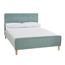 LPD Furniture – Pierre Double Bed Aqua Velvet Upholstered – Stylish Design with Light Wooden Legs – Self Assembly – 208.5 x 144.5 x 104 cm