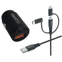 Prouser Kfz Usb-lader-set 20176, Qc, Extra Klein, 3in1 Usb-kabel, Schwarz