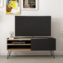Homemania - Mueble Tv Aral Negro Y Nogal Con Puerta Abatible