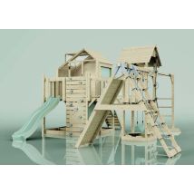 POLARPLAY Kinderspielturm "Bo" aus Holz – Spielplatz mit Rutsche, Schaukel, Kletterwand – max. 50 kg – mintgrün