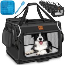Tresko Trasportino Pieghevole Per Cani, Nero (l 70x52x52cm), Con Tappetino Anti-leccamento, Spatola E Catarifrangenti Trasportino Per Cani E Gatti 