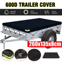 260x135cm 600d Trailer Cover Heavy Duty Waterproof Dust Protector W/ Rubber Belt