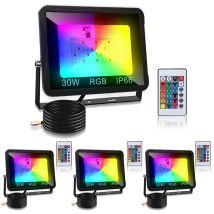 Wolketon Projecteur Led Rgb Avec Télécommande, 4 X Projecteurs Led Rgb 30w, 16 Couleurs & 4 Modes, Ip66 Extérieur Jardin & Terrasse