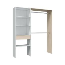 Garderobe Miramar, Struktur Für Begehbaren Kleiderschrank, Offener Kleiderschrank Ohne Türen, Begehbarer Kleiderschrank, Cm 158x40h187, Weiß Und Eiche