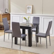 Niceme - 75x75cm Square Dining Table And Chairs Set, Small Dining Room Set High Gloss Dining Table With Chairs Home Furniture (grey Linen, Black Table