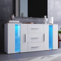 Moderner, Hochglänzender, Weißer Led-tv-ständer, Sideboard Mit 2 Türen Und 3 Schubladen, Niedriges Buffet Für Wohn- Oder Esszimmer, 140 X 35 X 70 Cm, 