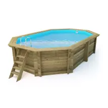 Piscina Fuoriterra In Legno 486x336 Ottagonale Con Filtro Liner Skimmer Scaletta