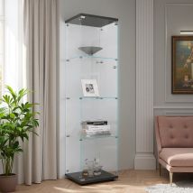 Vetrina In Vetro Temperato Antiurto A Quattro Strati, Design A Un'anta, Con Maniglia In Metallo E Serratura A Chiave, Base Nera, 42,5x36,5x164 Cm
