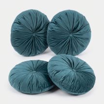Lot De 4 Coussins Ronds 40 Cm Pour Canapé En Polyester Et Velours Artemis Yes - Bleu 3
