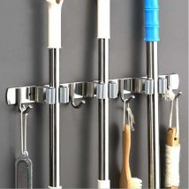 Wandbesenhalter – Besenhalter Aus Edelstahl, Aufbewahrungshalter Für Küche, Garage, Waschküche (3 Schlitze Und 4 Haken)